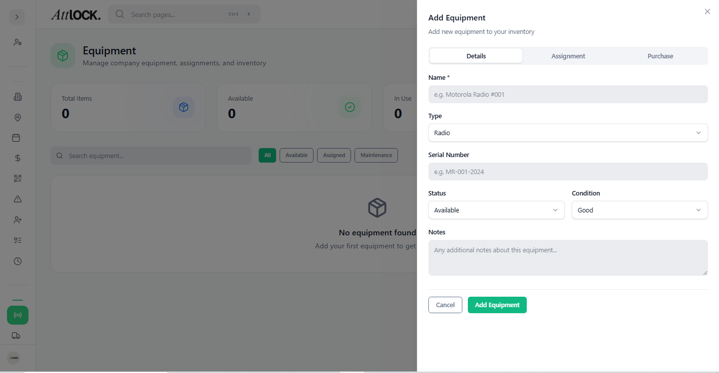 Attlock Equipment Interface